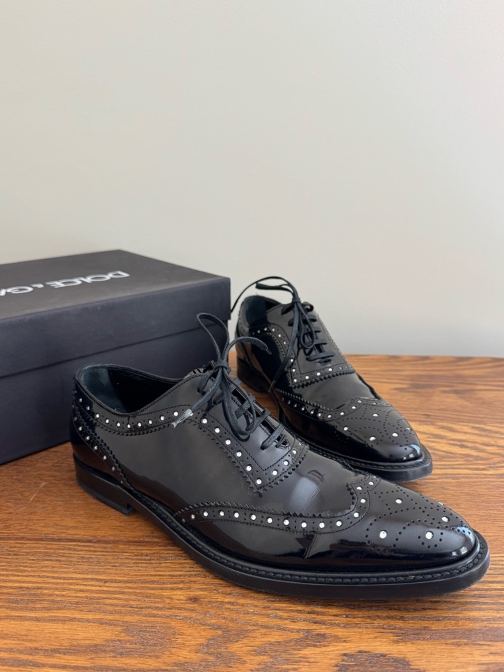 Dolce & Gabbana Black Patent Crystal Brogues